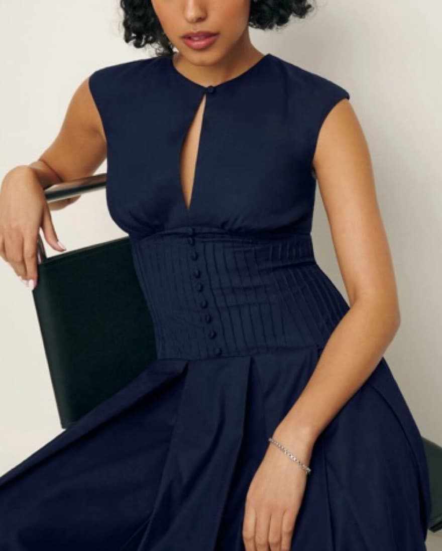 Reformation Navy Blue Midi Dress - Image 3