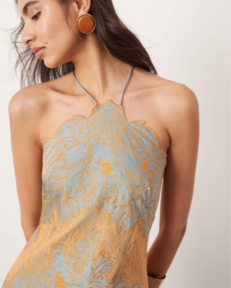 ASOS satin floral lace blue midi dress - Image 4