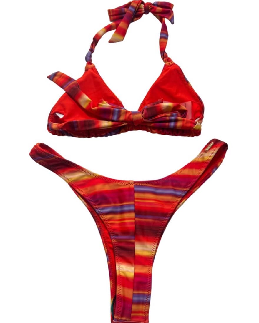 White Fox - Red Striped Bikini Set - Image 2