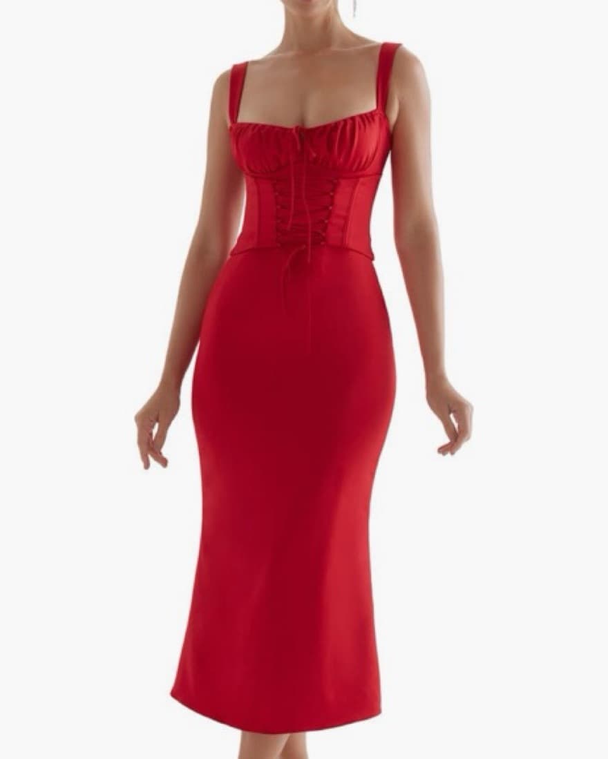 House Of Cb Red Corset Midi Dress - Image 3