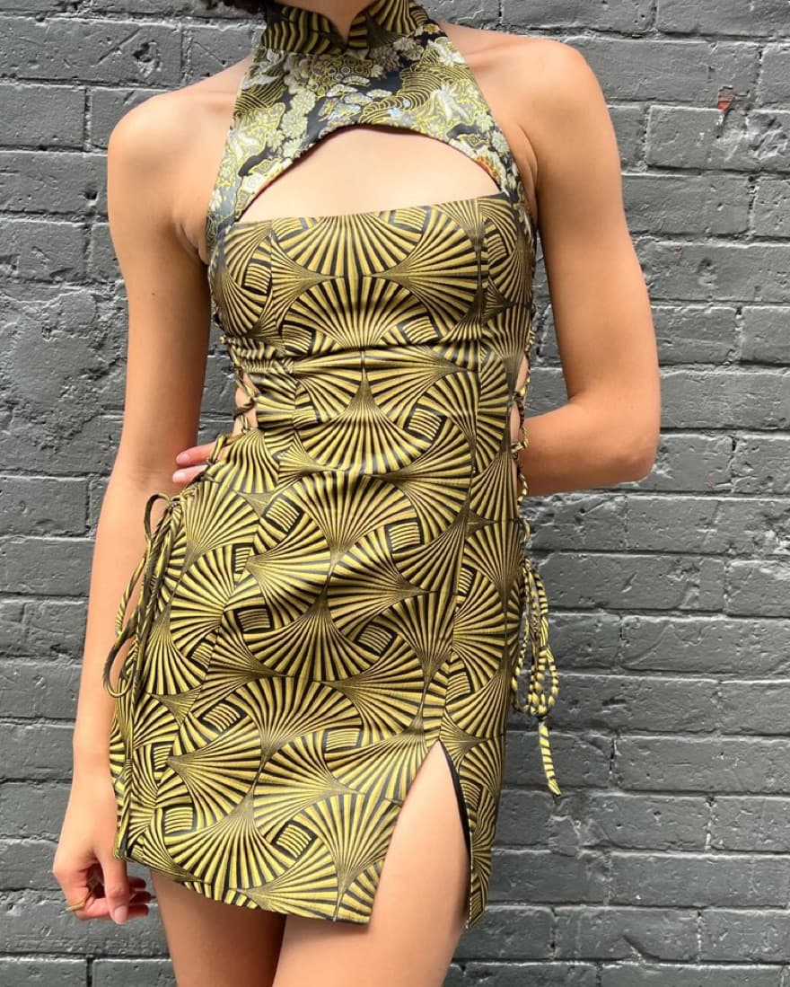 Kim Shui Halter Brocade Qi Pao Dress - Image 1