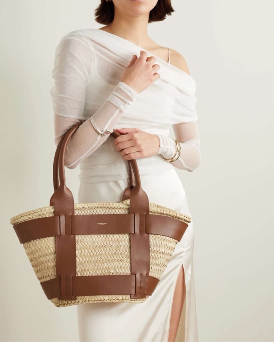 Straw Woven Tote Brown Leather  - Image 2