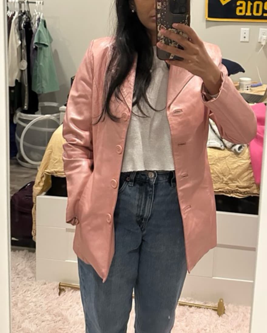 Oscar Piel Pink Leather Metallic Jacket - Image 1