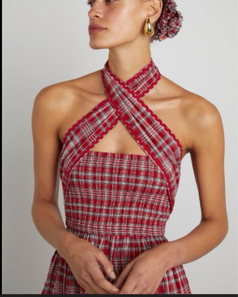 Damson Madder Plaid Smock Bandeau Dress - Image 1