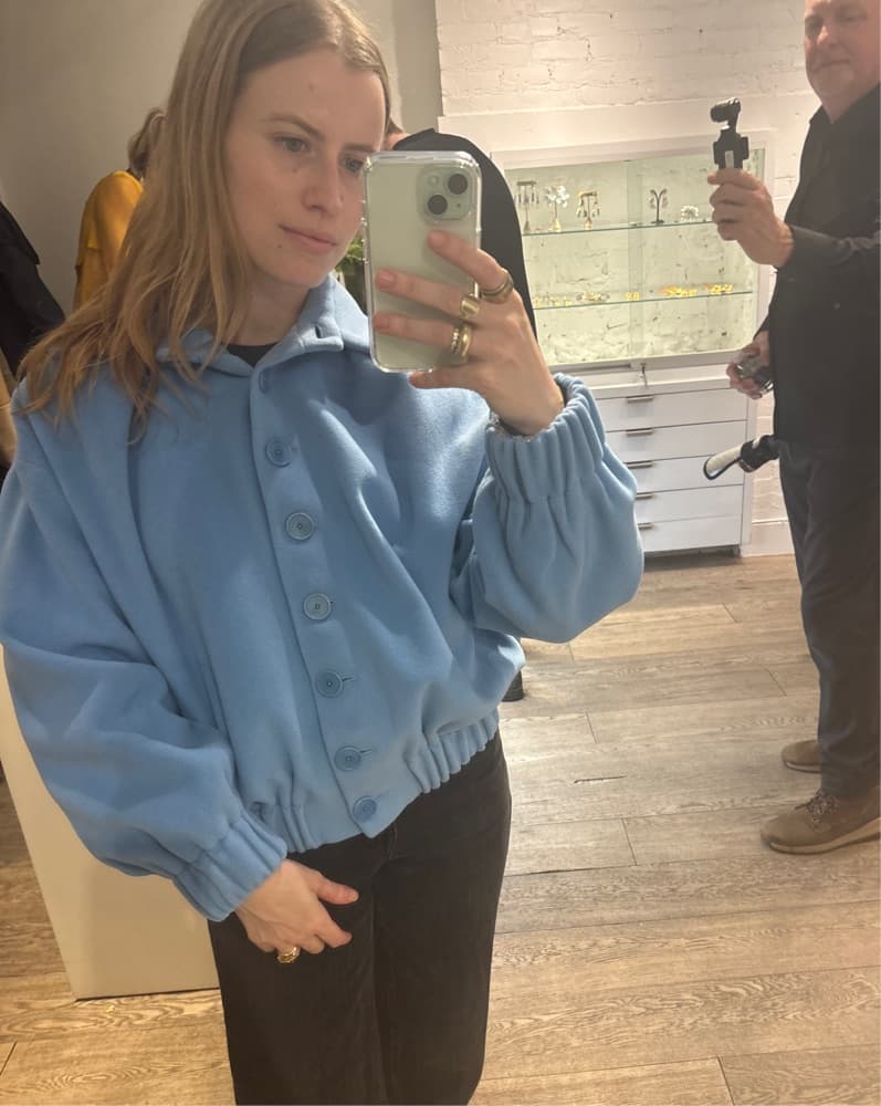 Oversized Blue Bomber Jacket - Image 1