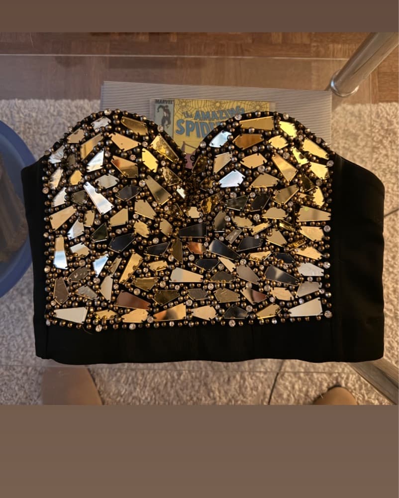 Gold Mirror Embellished Corset Bustier - Image 6