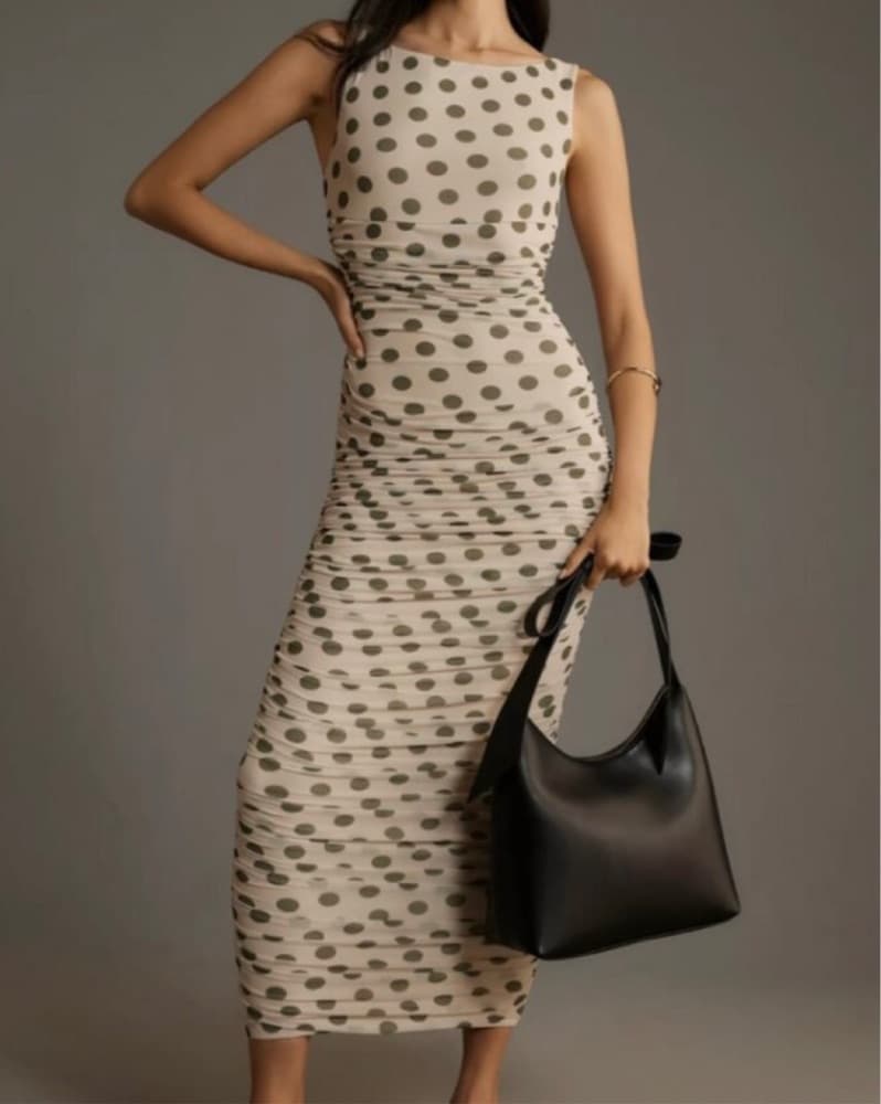 Chic Polka Dot Midi Dress - Image 1