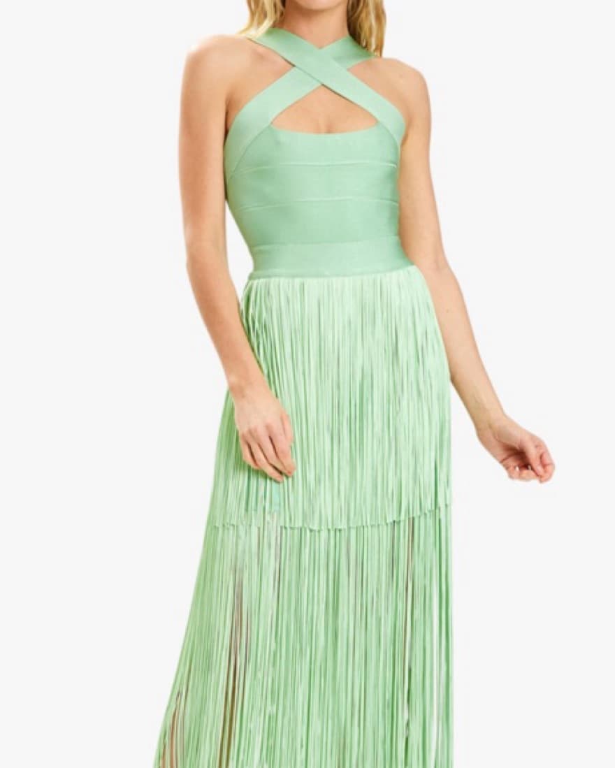 Herve Leger Cross Neck Fringe Gown  - Image 2