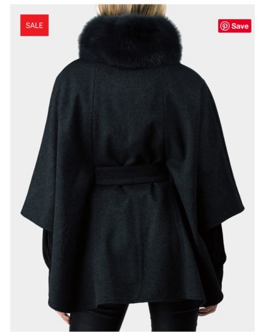($895) Belted Cape With Fox Collar - Image 3