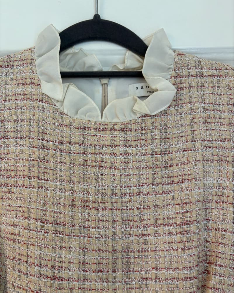 Sandro Tweed Dress with Contrasting Trim - Image 4