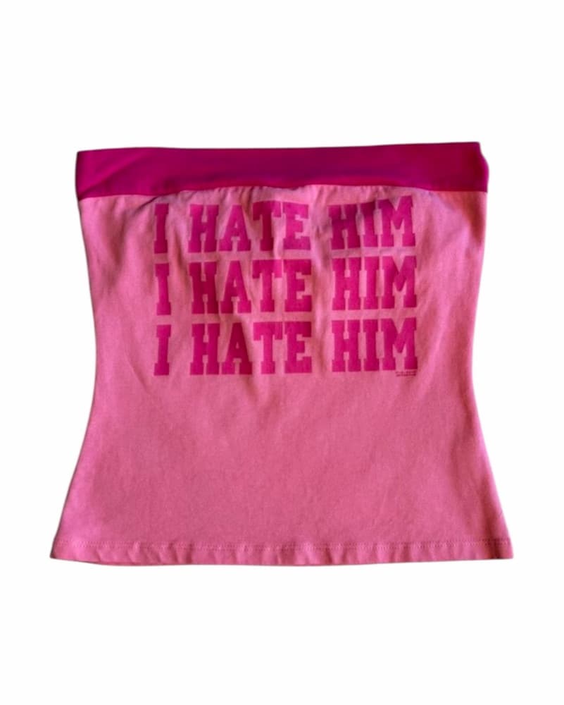 I Hate Him y2k Pink Tube Top - Image 1