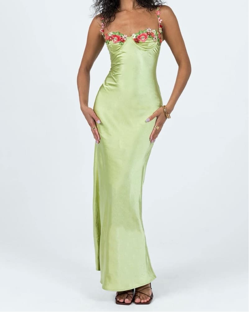 Vibrant Green Floral Maxi Dress - Image 1