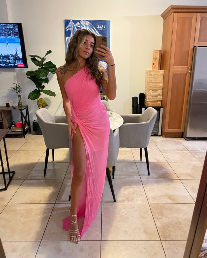 Pink Formal Long High Slit Dress - Image 1
