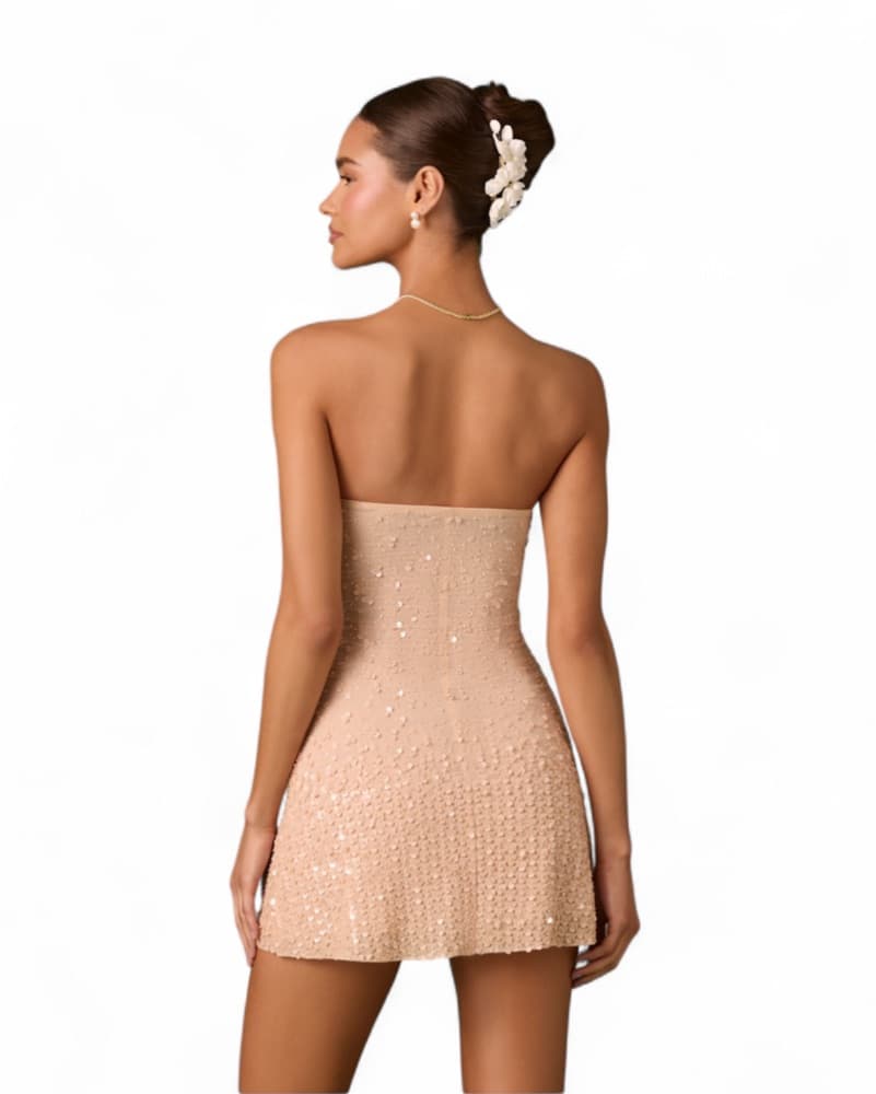 Viela Embellished Mini Dress In Apricot  - Image 3