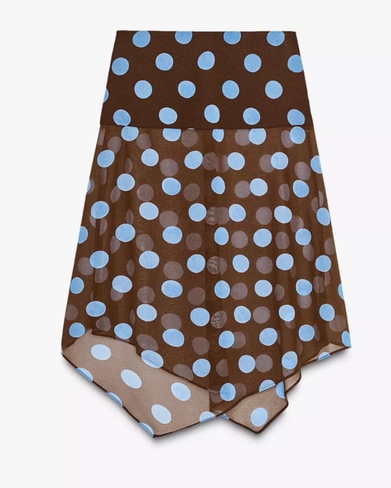 Zara Brown And Blue Polka Dot Skirt - Image 2