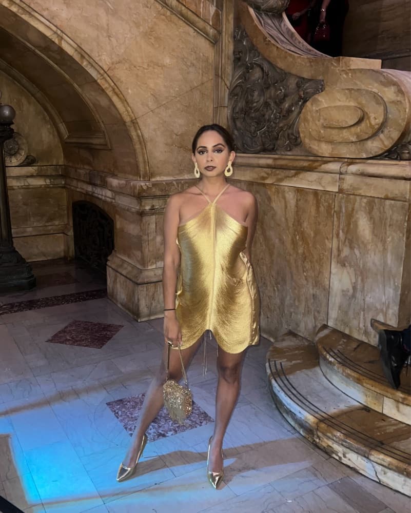 Gold Draped Fringe Mini Dress - Image 3