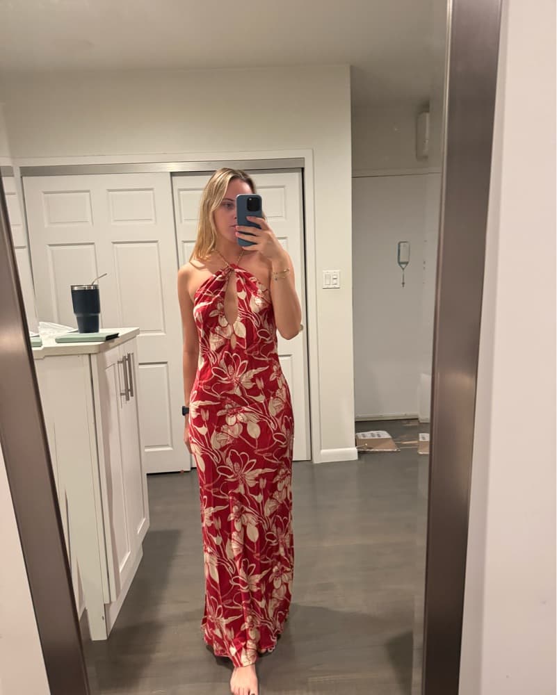 Reformation Red Floral Halter Maxi Dress - Image 6
