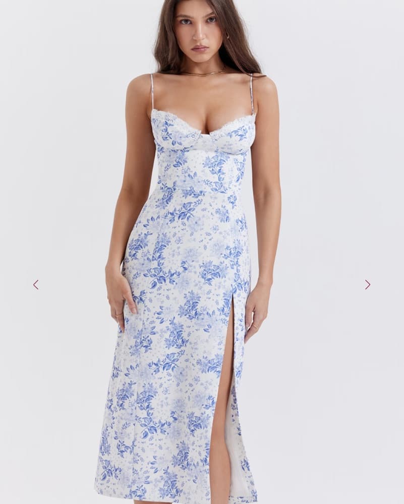 House of CB Blue Print Floral Dress - Image 3