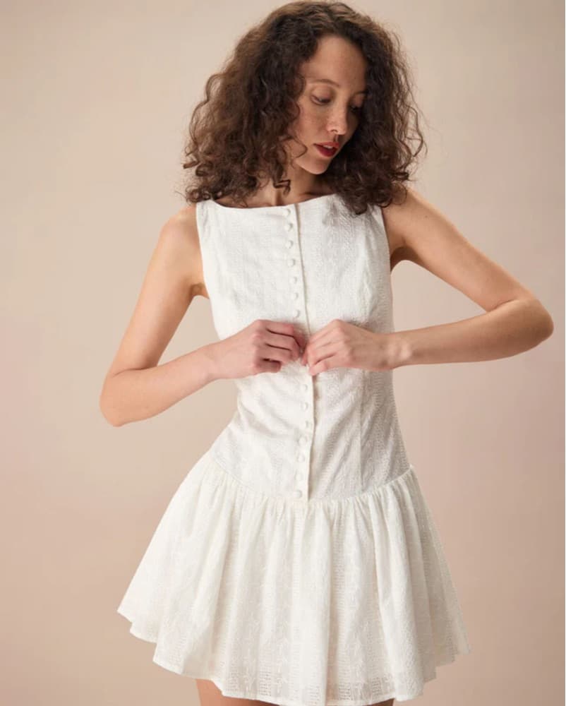 Elegant Short Ivory Lace Dress - Image 1