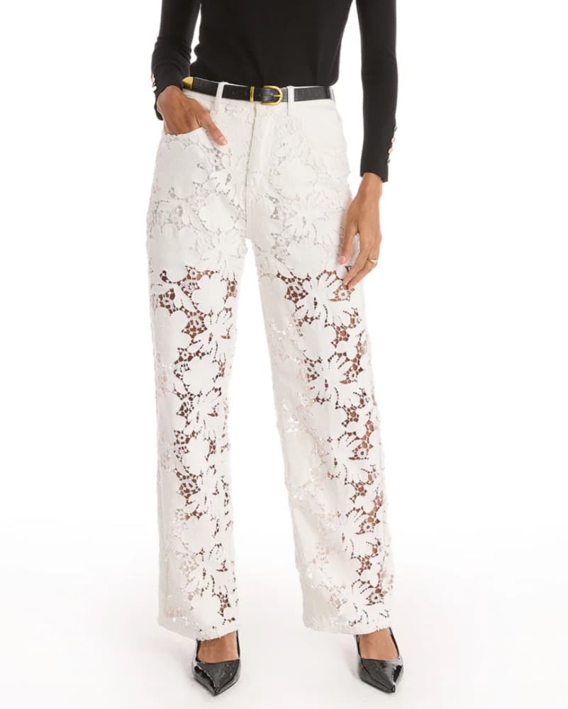 High Rise White Lace Jeans - Image 1