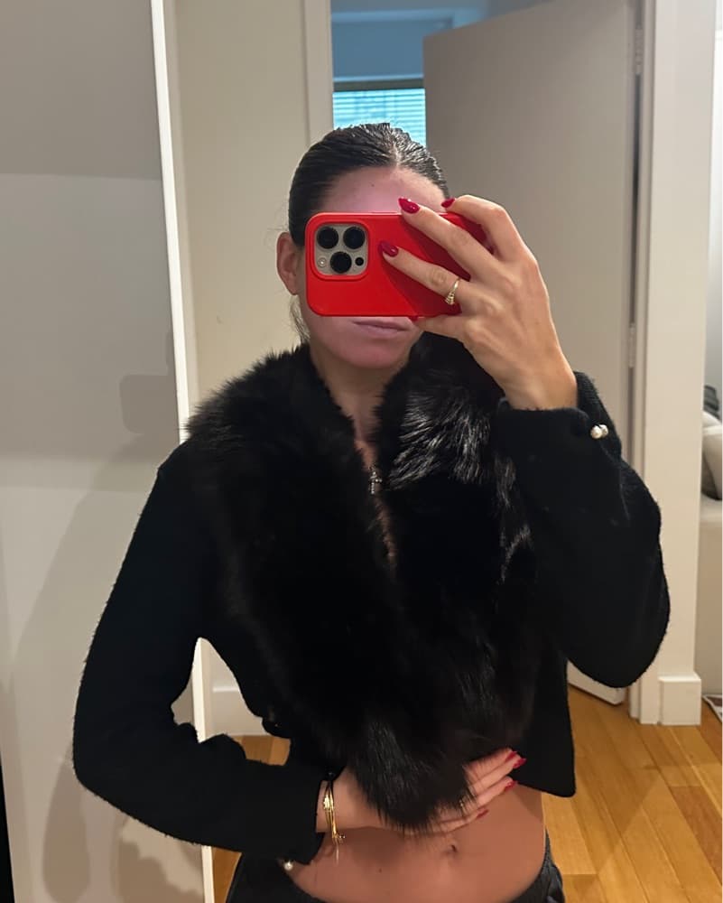 Black Fox Fur Collared Sweater - Image 2