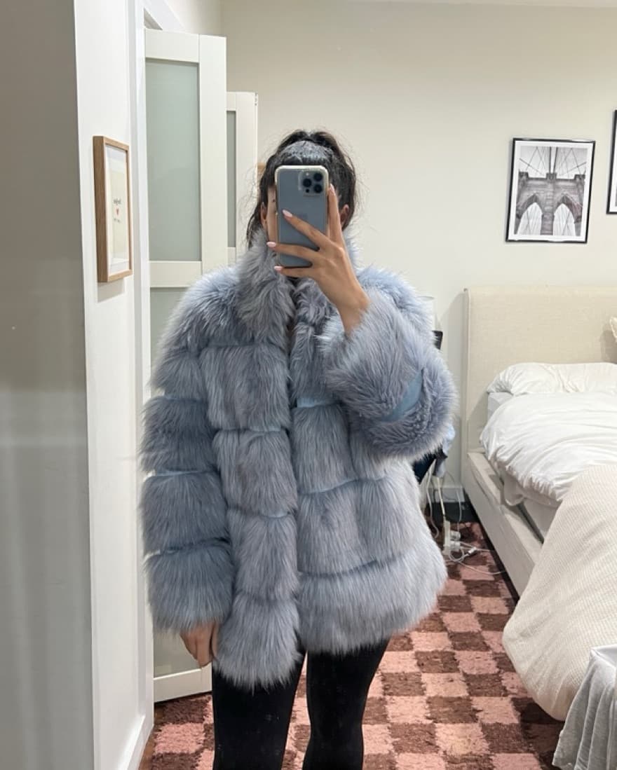 Blue Faux Fur Coat - Image 2