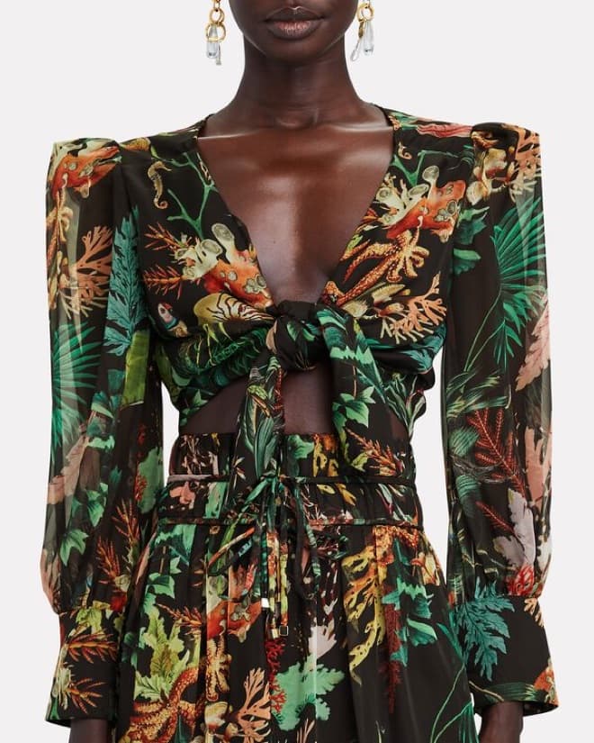Tropical Print Tie-Front Blouse - Image 2