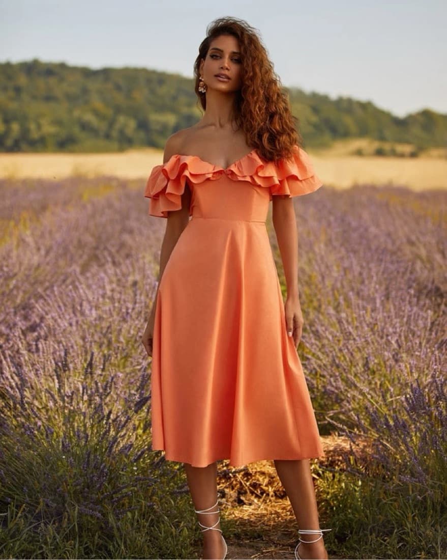 Orange Ruffle Midi Dress - Image 1