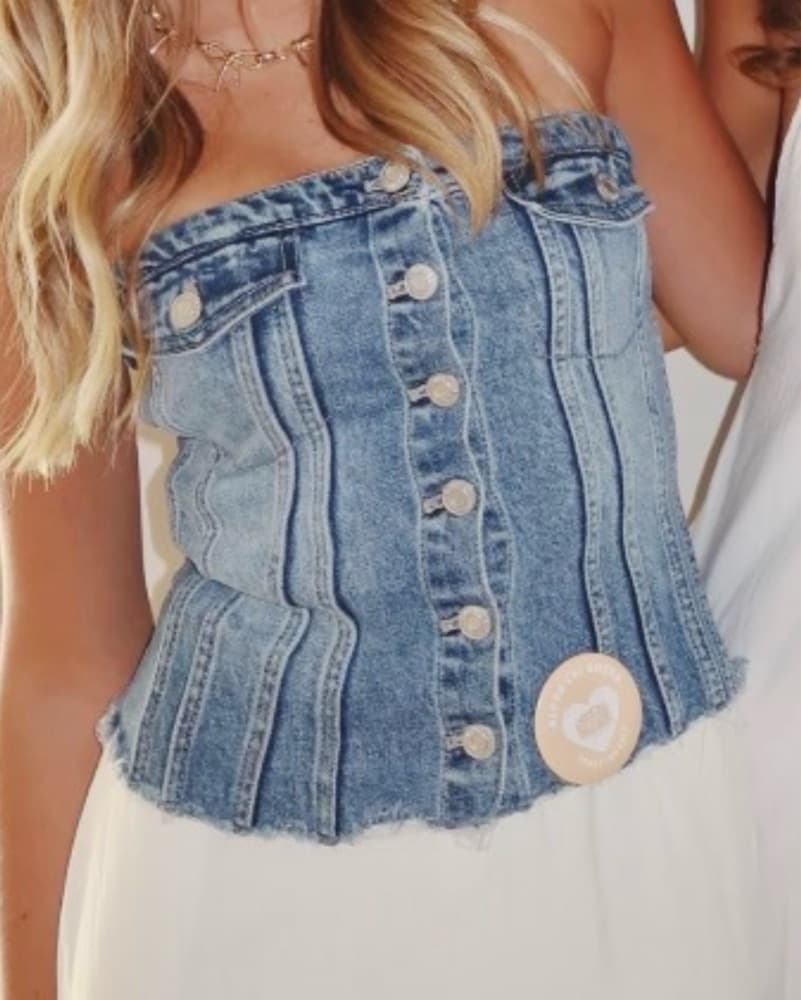 Distressed Denim Corset Top - Image 1