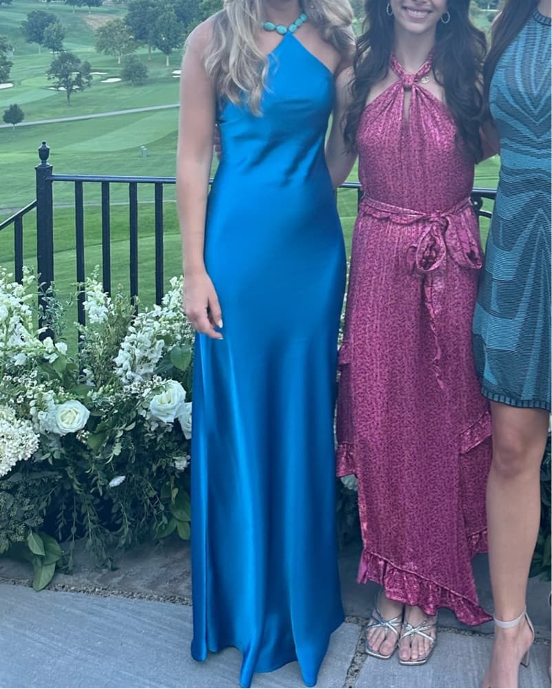 Staud Blue Satin Halter Dress  - Image 4