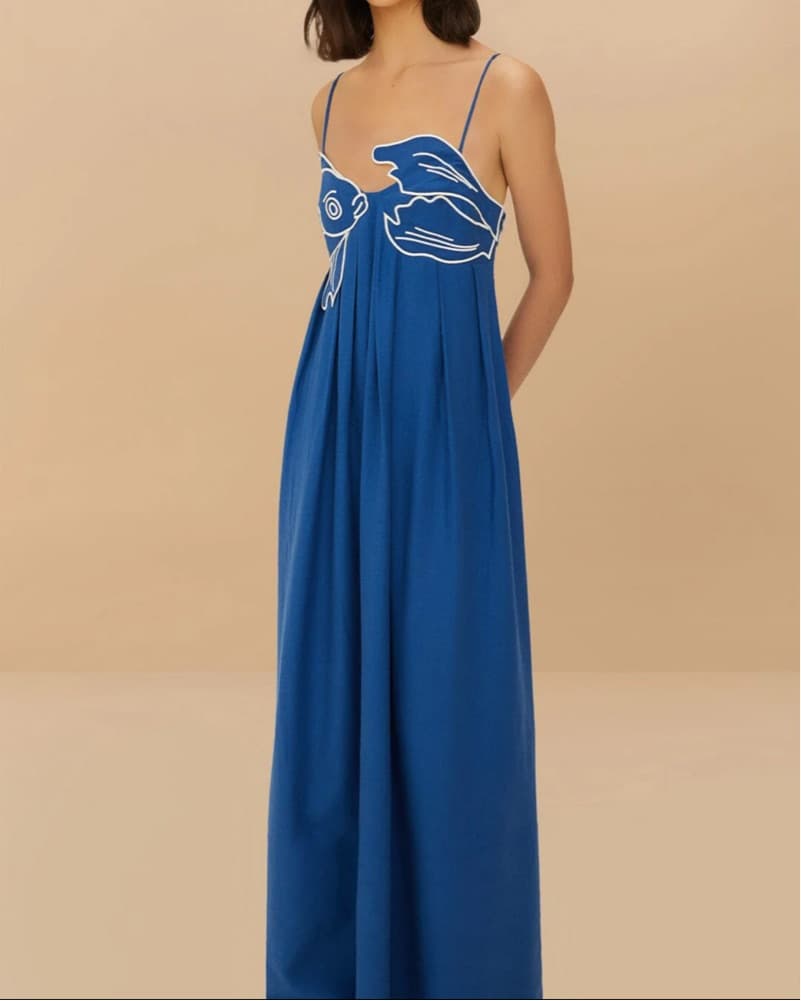 Blue Embroidered Fish Motif Maxi Dress - Image 2