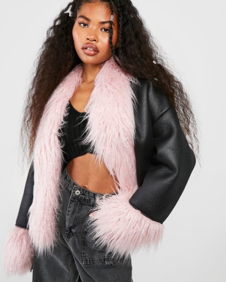 FAUX FUR TRIM LEATHER JACKET - Image 3