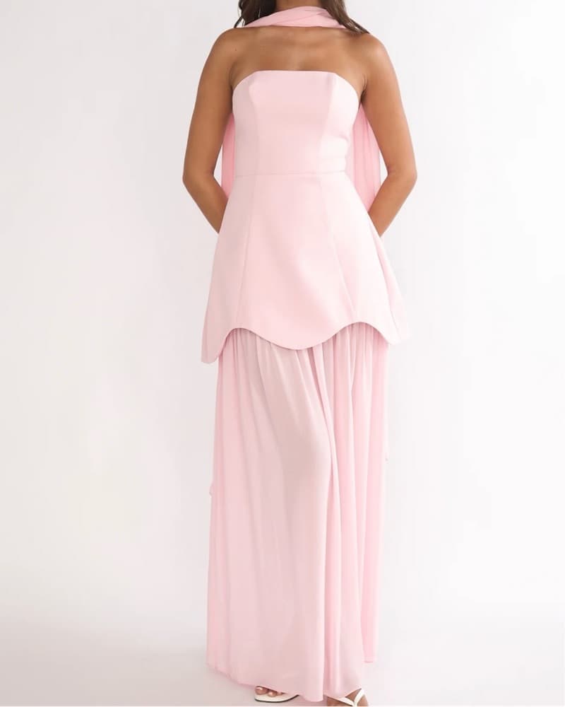 Elegant Strapless Pink Maxi Formal Dress - Image 1