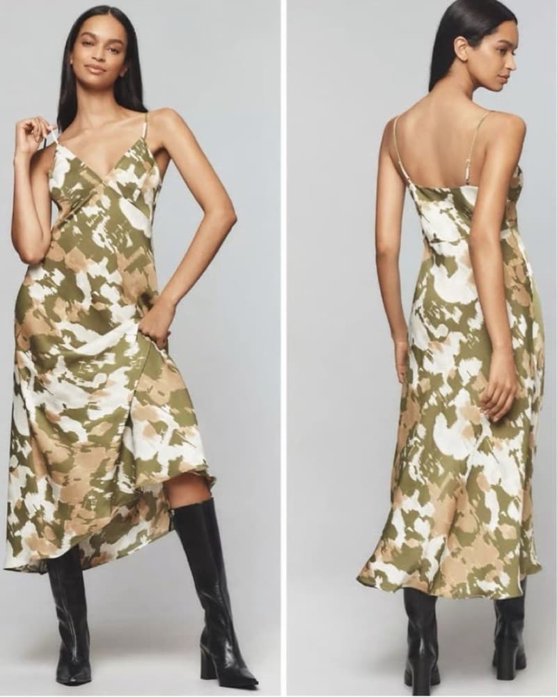 Sleeveless Midi Slip Dress In Green  - Image 1