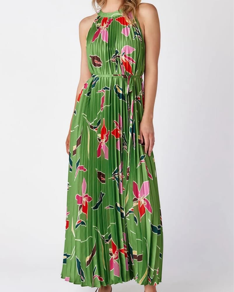 Crosby Green Pleated Silk Midi Dress  - Image 1