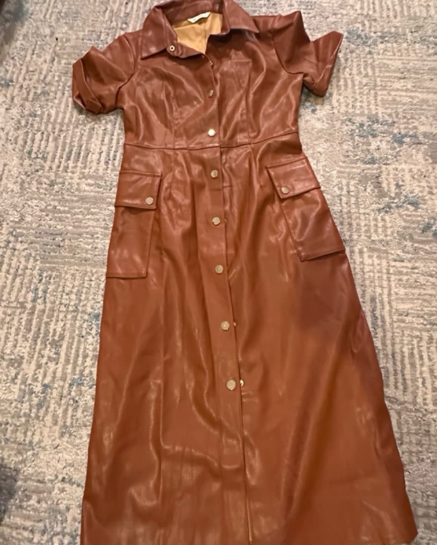 Elegant Faux Leather Button Dress - Image 1