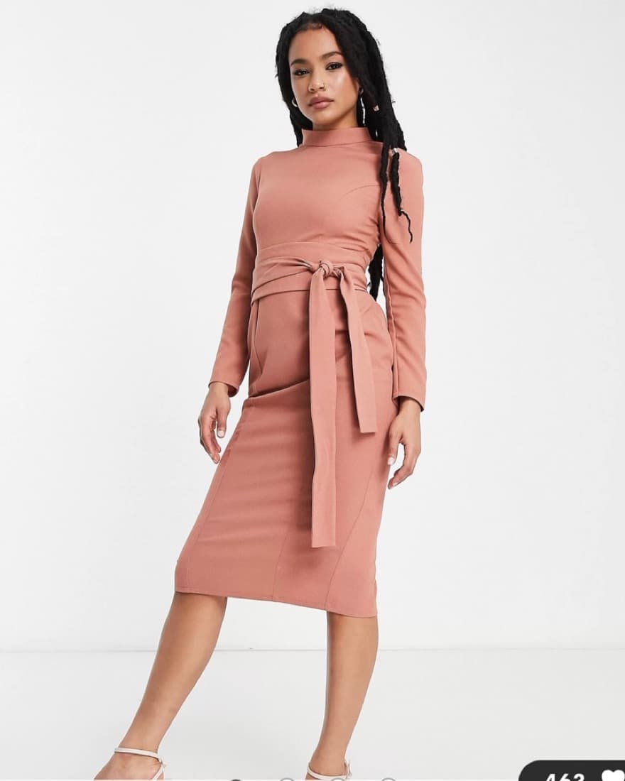 Dusty Rose Petite Long Sleeve Midi Dress - Image 1