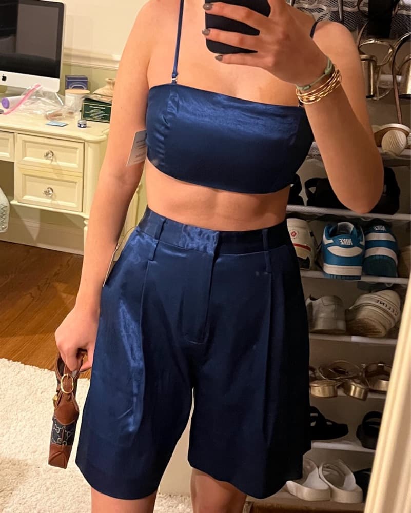 STAUD Navy Satin Short Set - Image 4
