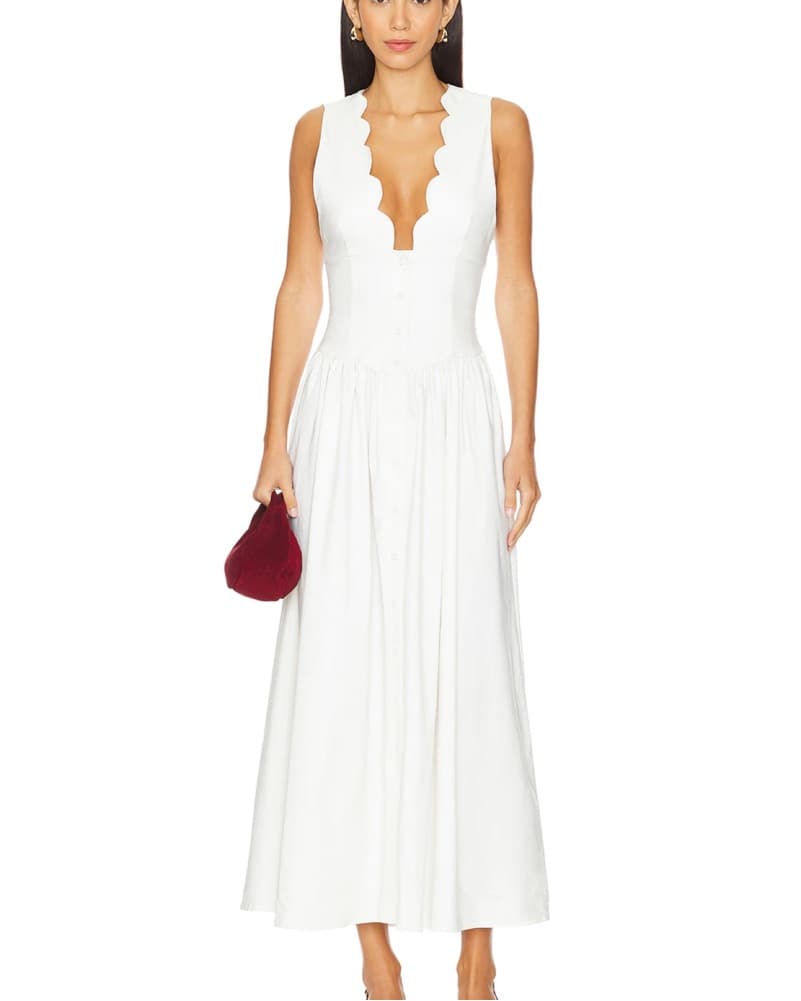 White Scallop Midi Dress - Image 3