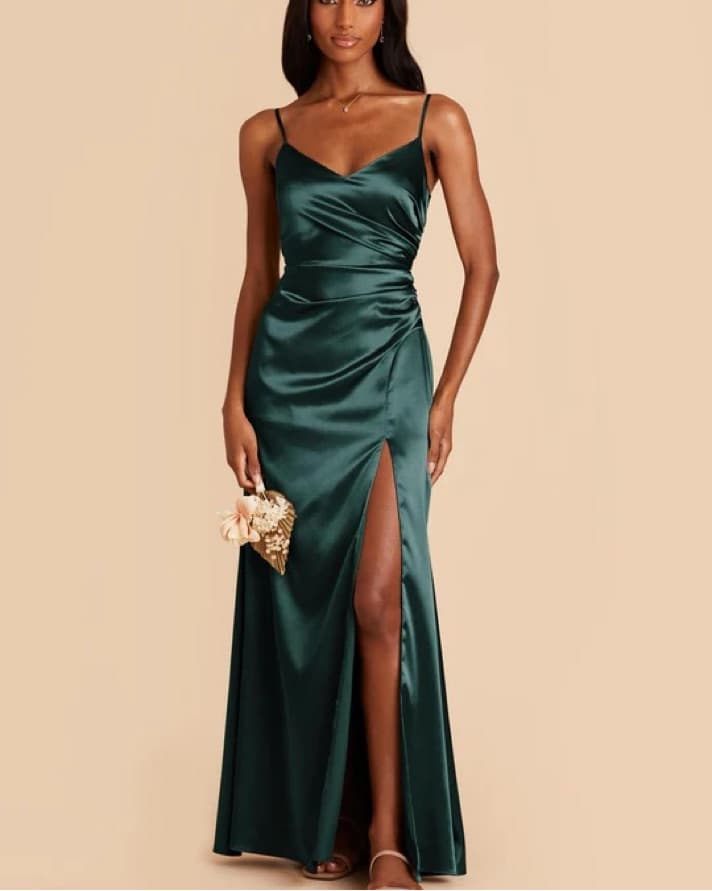 Bridesmaid Satin Emerald Maxi Dress - Image 1