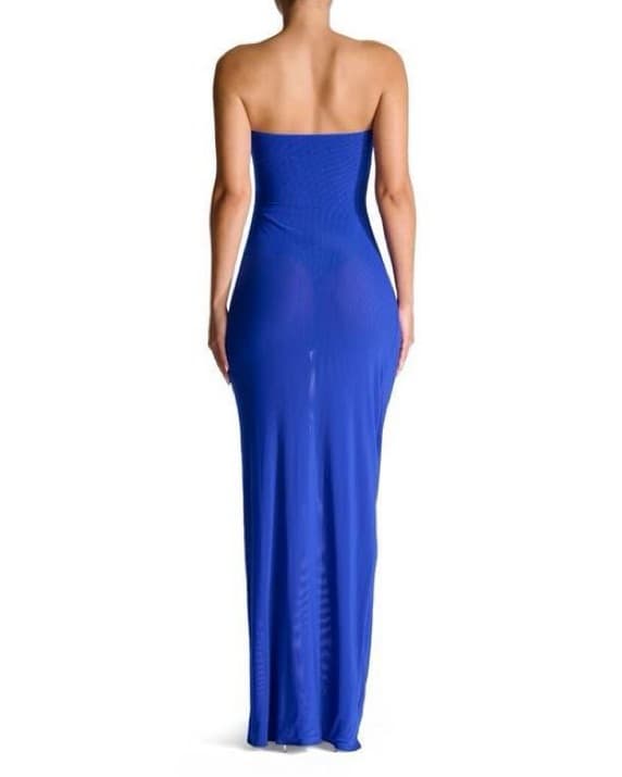 Women's Blue Strapless Shirred Sheer Mes - Image 2