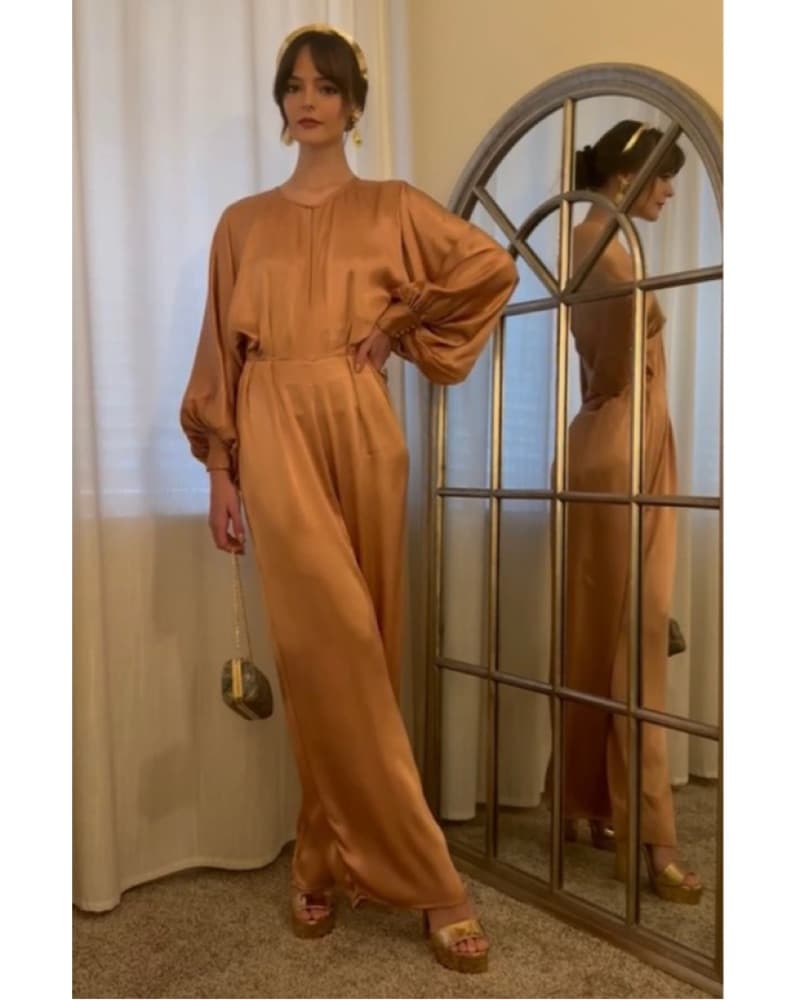 Rose Gold Satin Balloon Sleeve Jumpsuit - Image 6