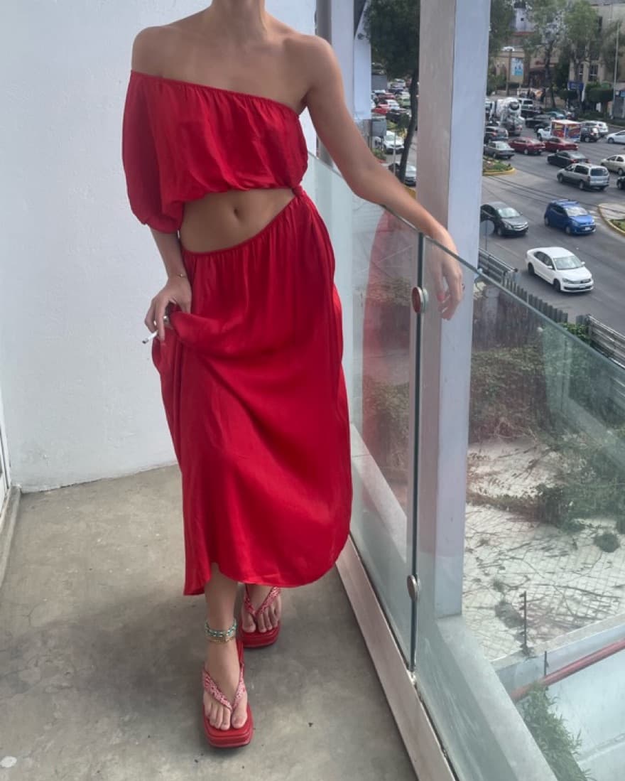Farm Rio Red Off-the-Shoulder Maxi Dress - Image 1