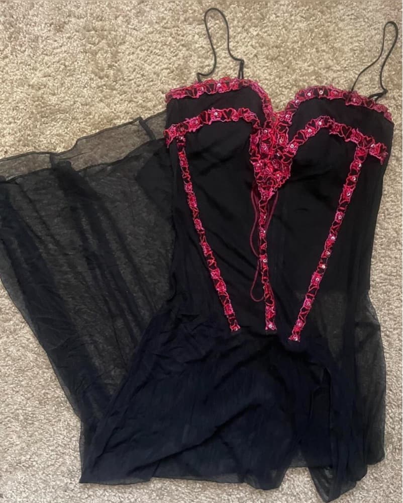 Sheer Black Embroidered y2k Corset Dress - Image 3