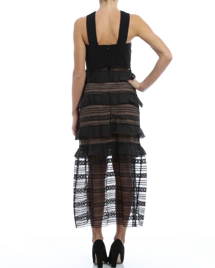 Self Portrait Black Lace-Up Party Dress - Image 4