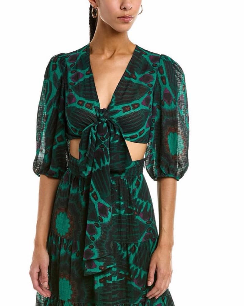 Ba&sh Cally Green Print Top & Skirt Set - Image 2
