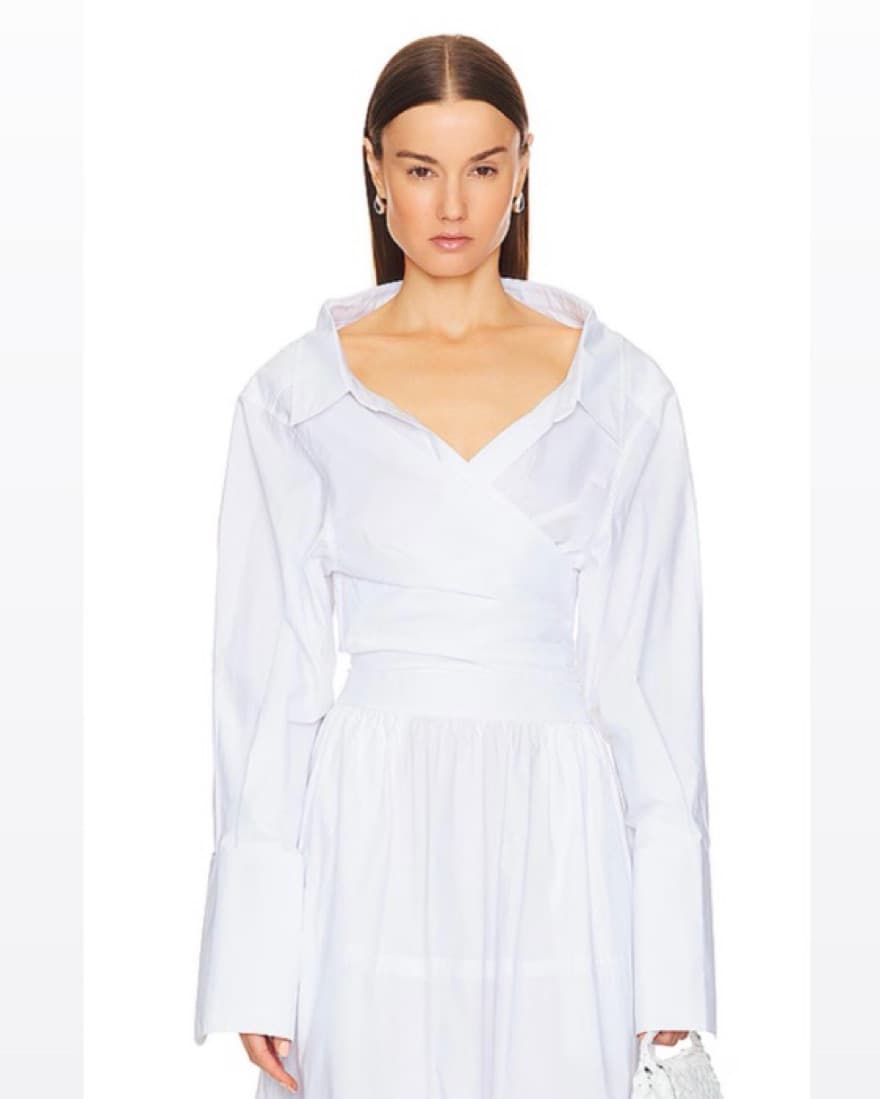 HELSA Poplin Wrap Shirt in White - Image 2