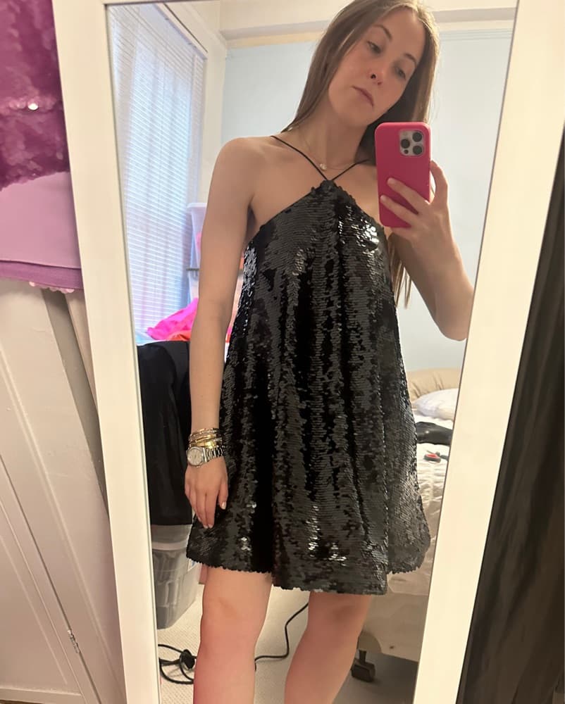 Alexis Black Sequin Mini Dress  - Image 4