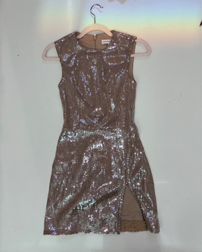 Sequin Beige Mini Dress - Image 2