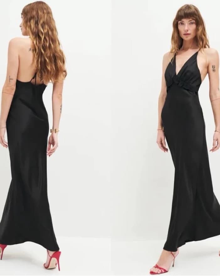 Reformation Madrigal Satin Dress In Blac - Image 3